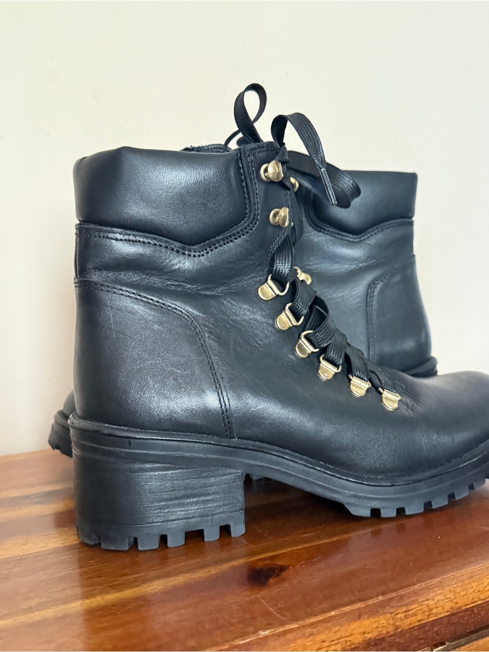 Steve Madden Galway Black Leather Combat Hiking Boots Size 8 Back to School - Picture 5 of 15